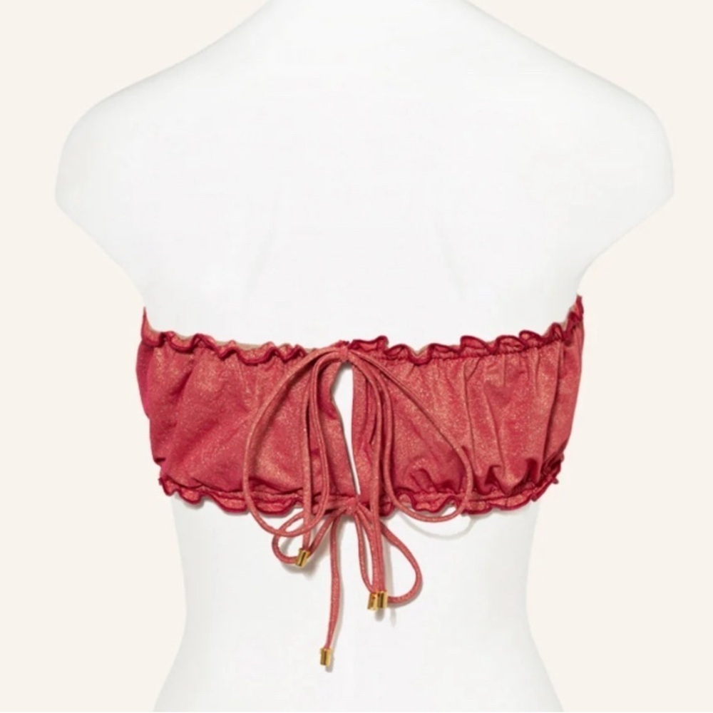 PQ SWIM REMI RUCHED BANDEAU Tie Top Glimmer Red Size Medium Stunning LUX NWT - Picture 4 of 14